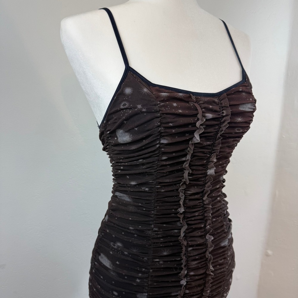 Urban Outfitters Tegan Celestial Mesh Bodycon Mini Dress Brown Whimsygoth XS - Picture 5 of 13